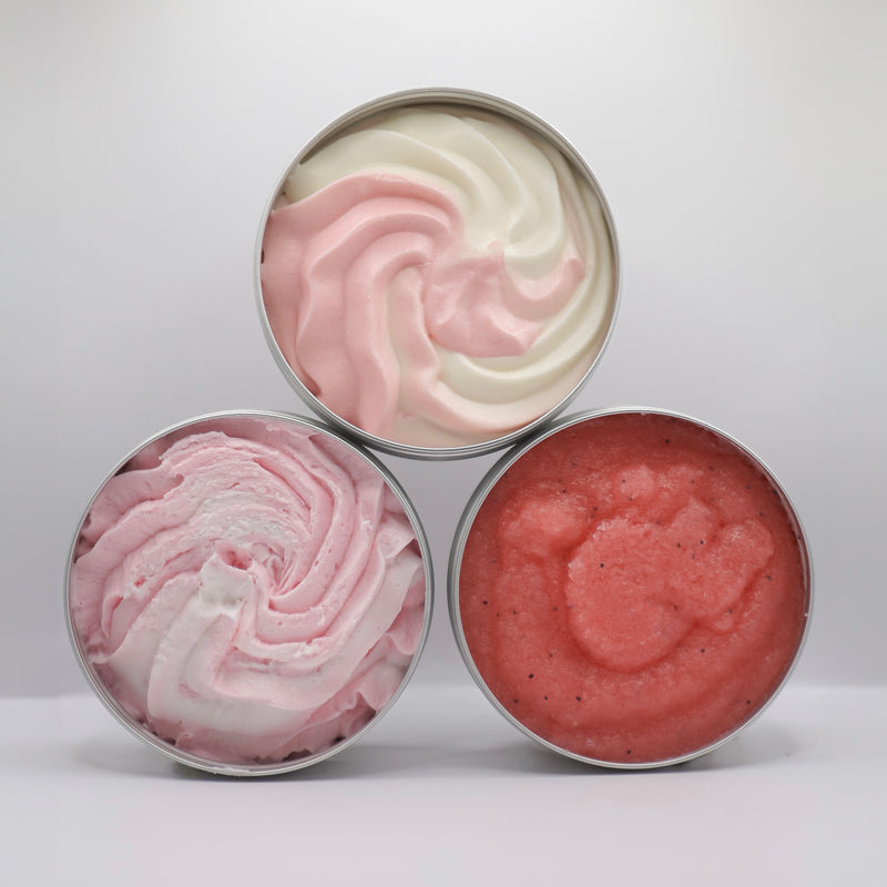Juicy Strawberry BUNDLE - whipped soap, body butter, body polish